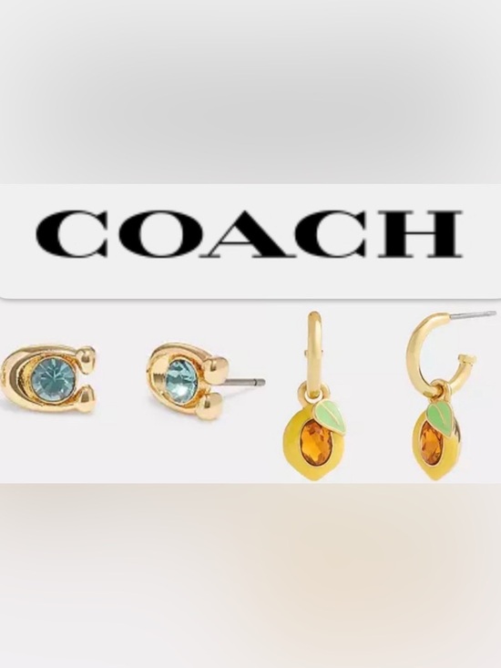 Coach Jewelry - Lot of 2x EUC [Coach] Crystal Earrings, Lemon Charm Huggie & Signature Studs
